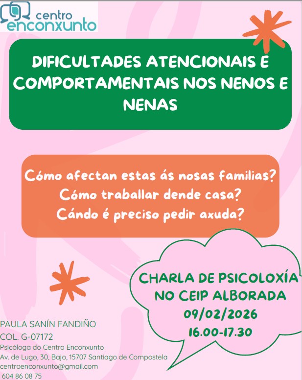 Cartel da charla que se impartirá no CEIP ALborada